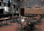 restaurant with black armchairs