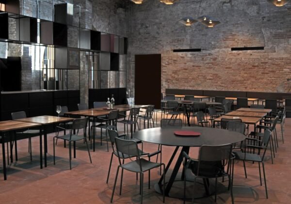 restaurant with black armchairs