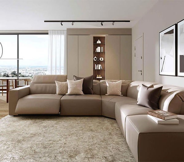 beverly γωνιακός καναπές σε μπεζ δέρμα