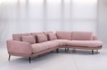 looming γωνιακός καναπές σε ροζ ύφασμα